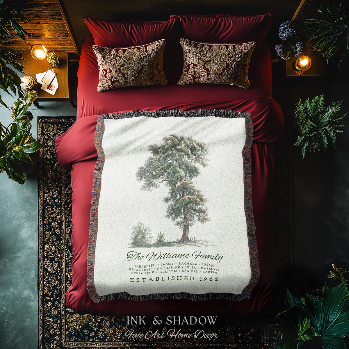 Vintage Family Tapestry Personalized | Family Tree Blanket Custom Family Gift Meaningful | Wedding Gift Sentimental Gift for Family Tree |