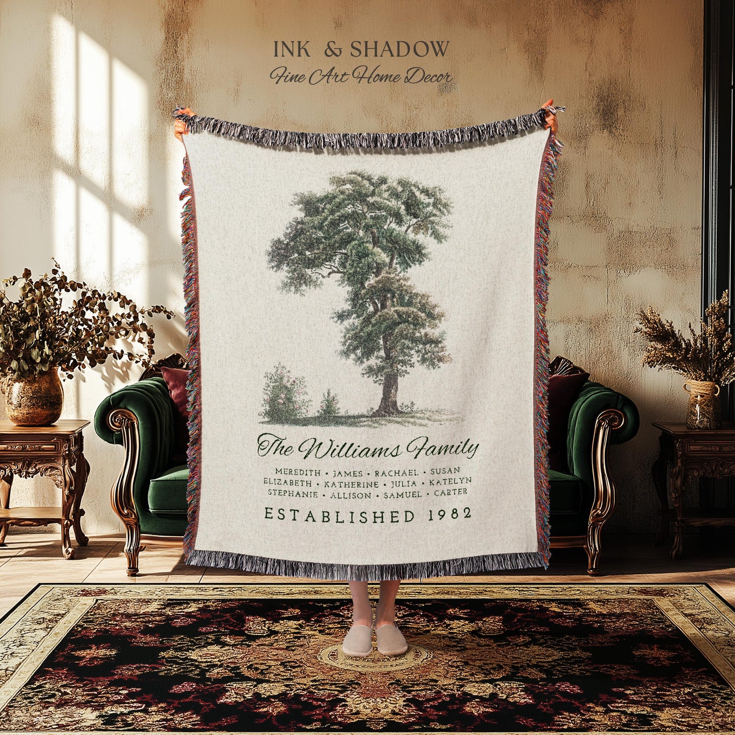 Vintage Family Tapestry Personalized | Family Tree Blanket Custom Family Gift Meaningful | Wedding Gift Sentimental Gift for Family Tree |