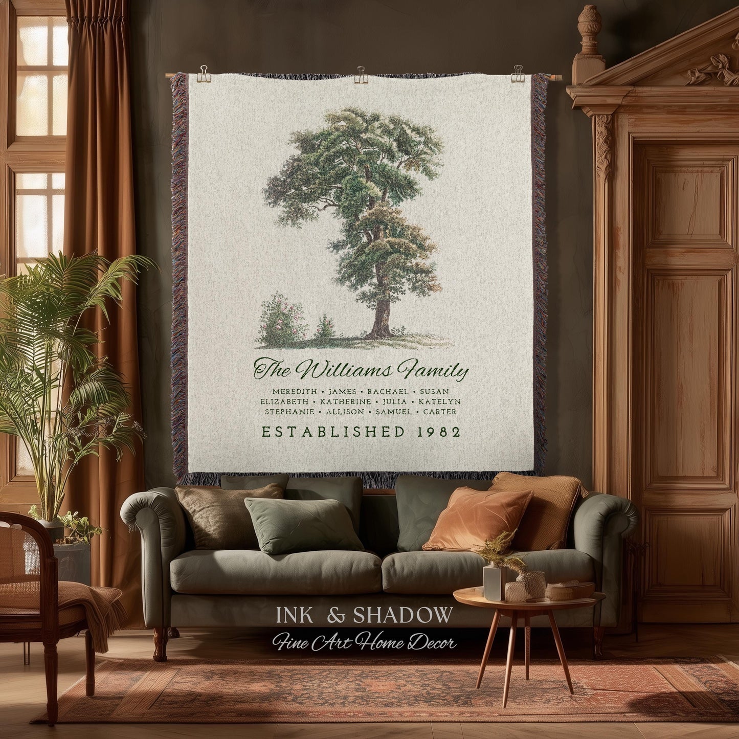 Vintage Family Tapestry Personalized | Family Tree Blanket Custom Family Gift Meaningful | Wedding Gift Sentimental Gift for Family Tree |