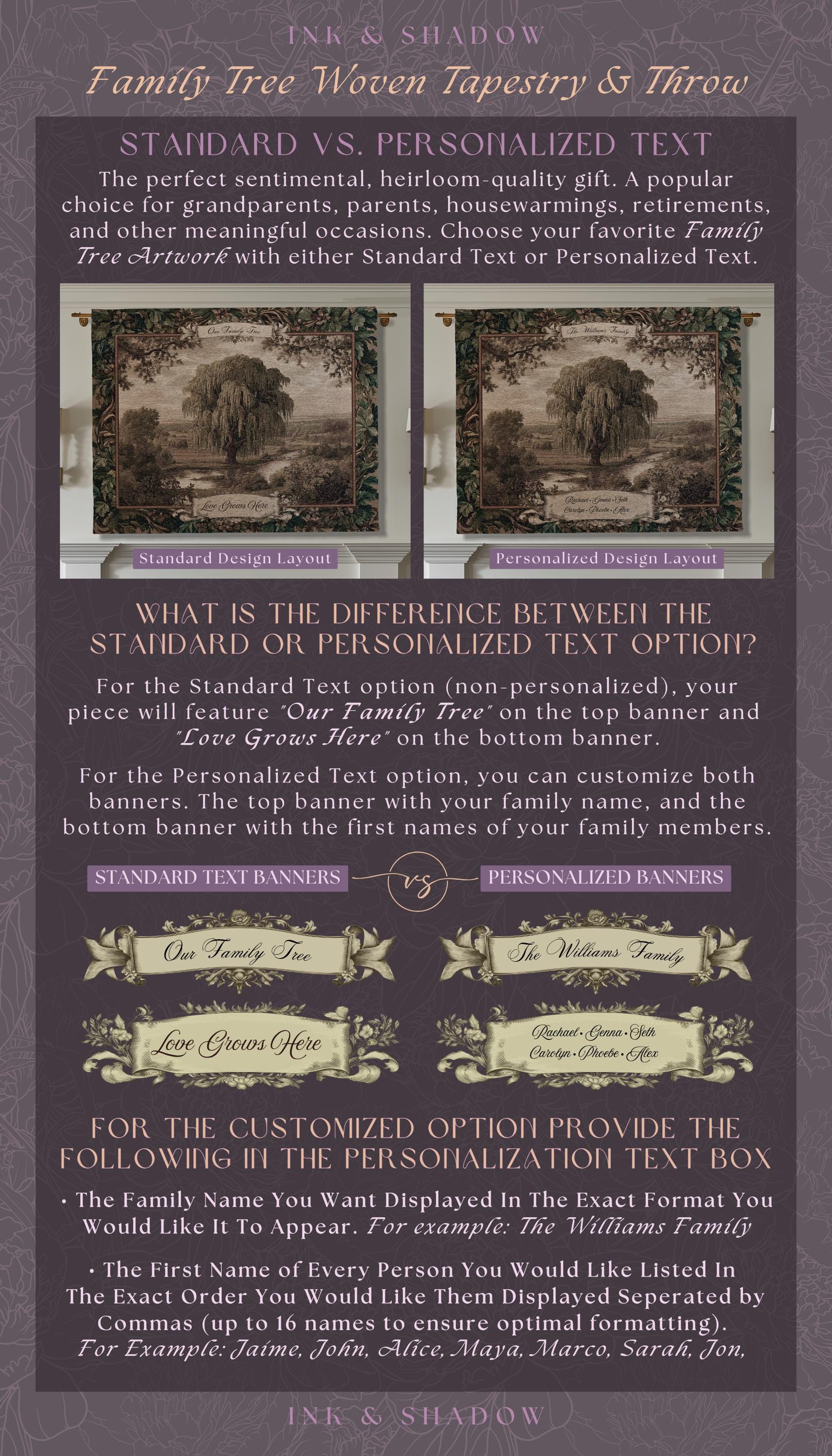 Old World Family Heirloom Custom Tapestry | Timeless Vintage Ancestry Jacquard Woven Throw Blanket Historic Home Willow Tree Symbolism