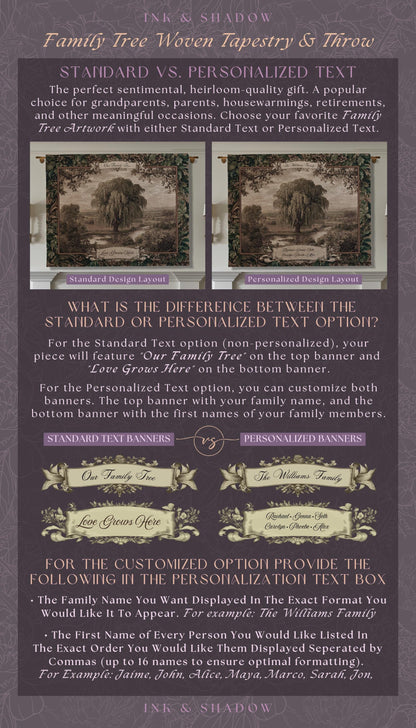 Old World Family Heirloom Custom Tapestry | Timeless Vintage Ancestry Jacquard Woven Throw Blanket Historic Home Willow Tree Symbolism