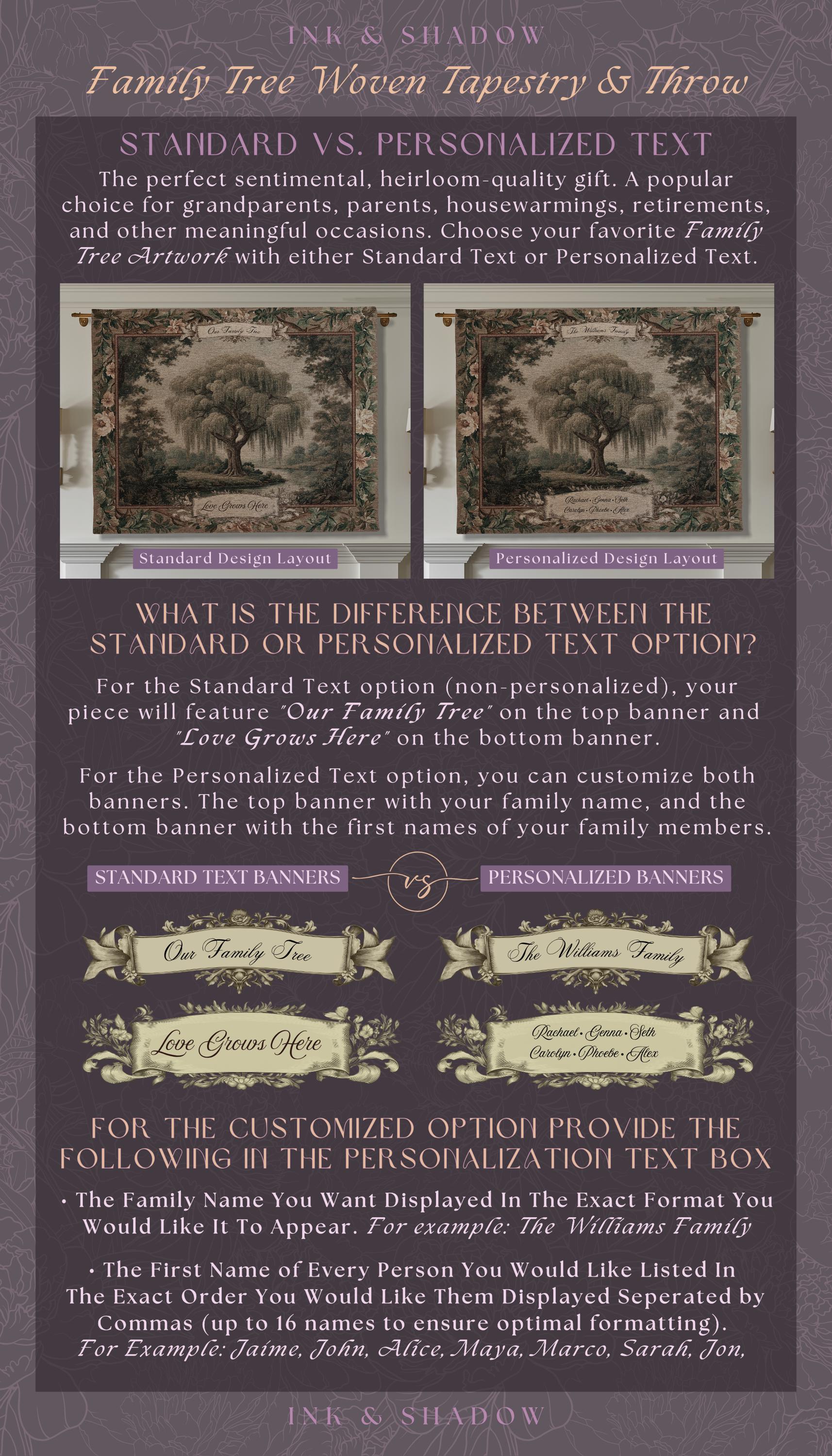Willow Tree Family Name Tapestry Personalized Woven Wall Hanging | Custom Family Tree Gift Grandparent Keepsake Vintage Landscape Home Decor