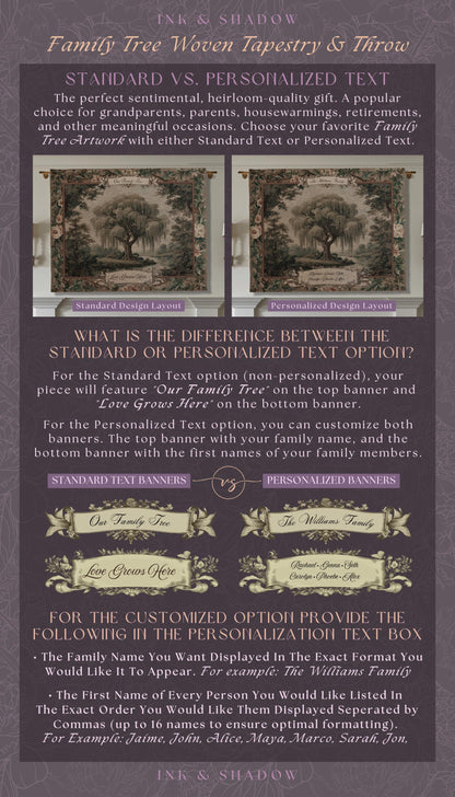 Willow Tree Family Name Tapestry Personalized Woven Wall Hanging | Custom Family Tree Gift Grandparent Keepsake Vintage Landscape Home Decor