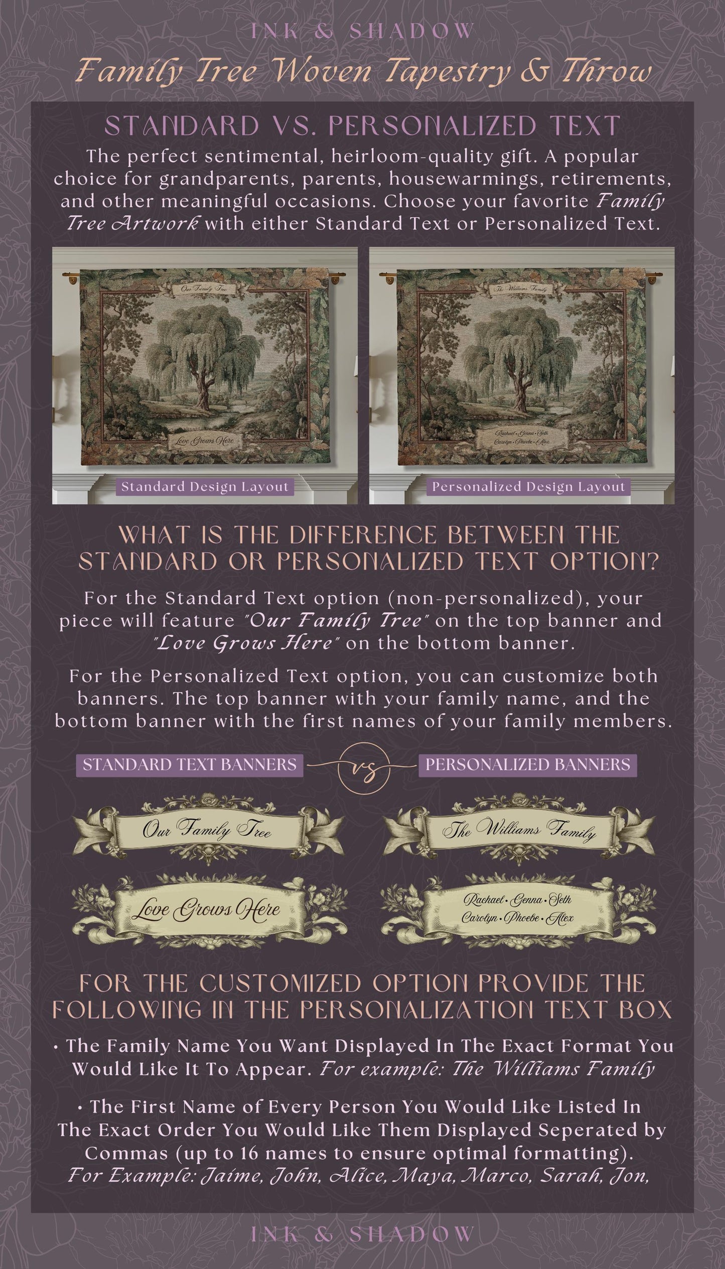 Rustic Woodland Landscape Custom Family Art | Sentimental Surname Personalized Keepsake Blanket Willow Tree Meaningful Housewarming Gift