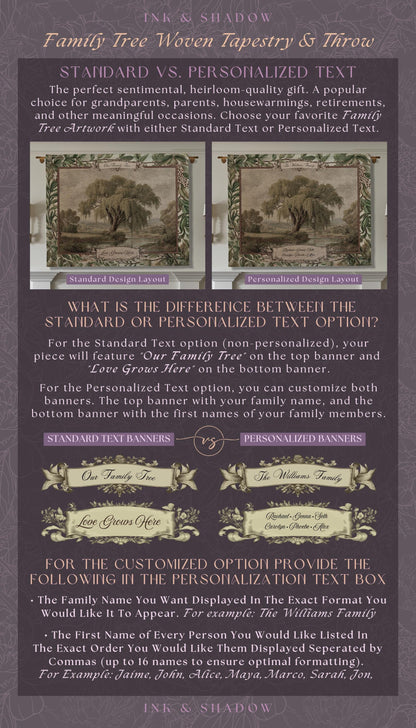 Pastoral Personalized Family Tree Tapestry Traditional Home Decor | Custom Surname Willow Tree Throw Blanket Grandparent Gift Sentimental