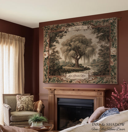 Willow Tree Family Name Tapestry Personalized Woven Wall Hanging | Custom Family Tree Gift Grandparent Keepsake Vintage Landscape Home Decor