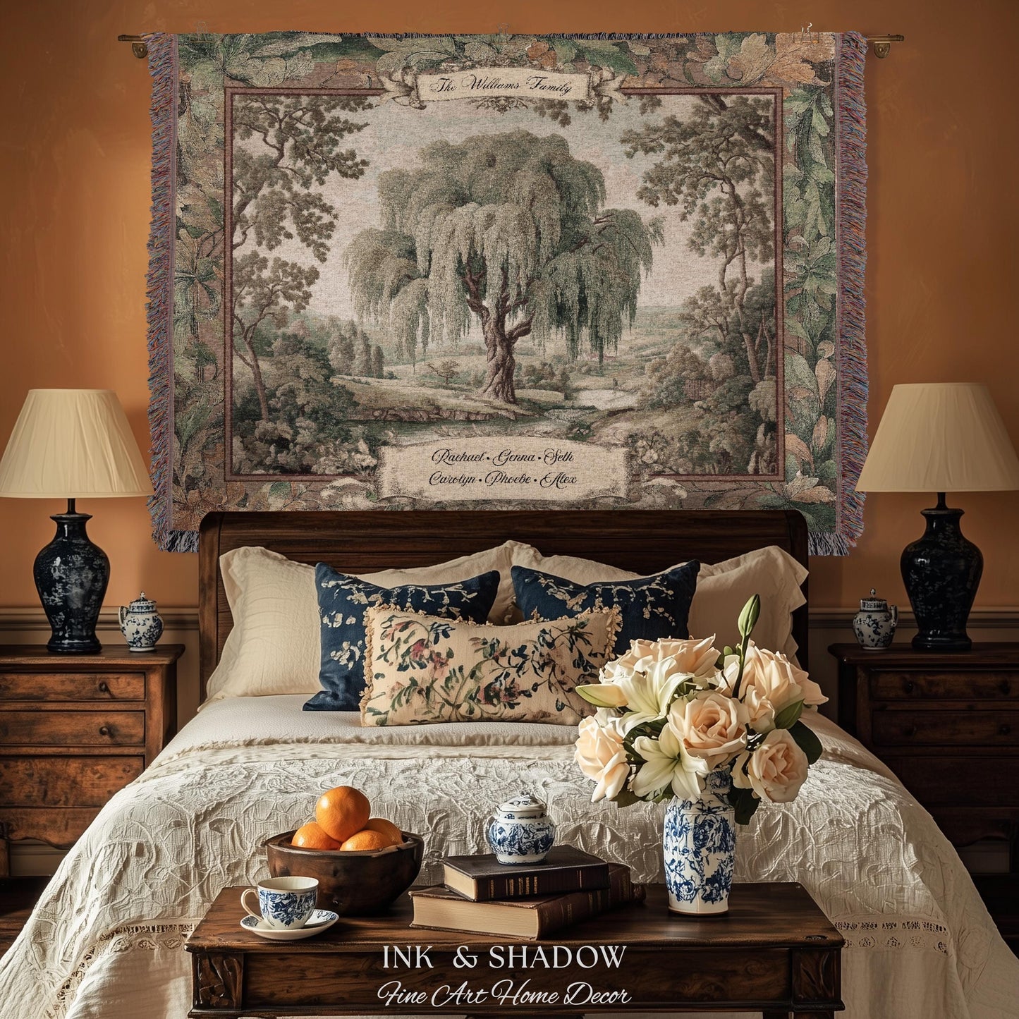 Rustic Woodland Landscape Custom Family Art | Sentimental Surname Personalized Keepsake Blanket Willow Tree Meaningful Housewarming Gift