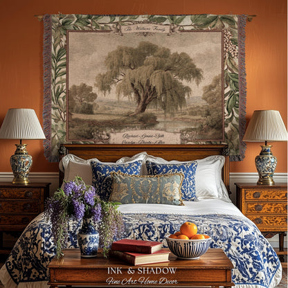 Pastoral Personalized Family Tree Tapestry Traditional Home Decor | Custom Surname Willow Tree Throw Blanket Grandparent Gift Sentimental