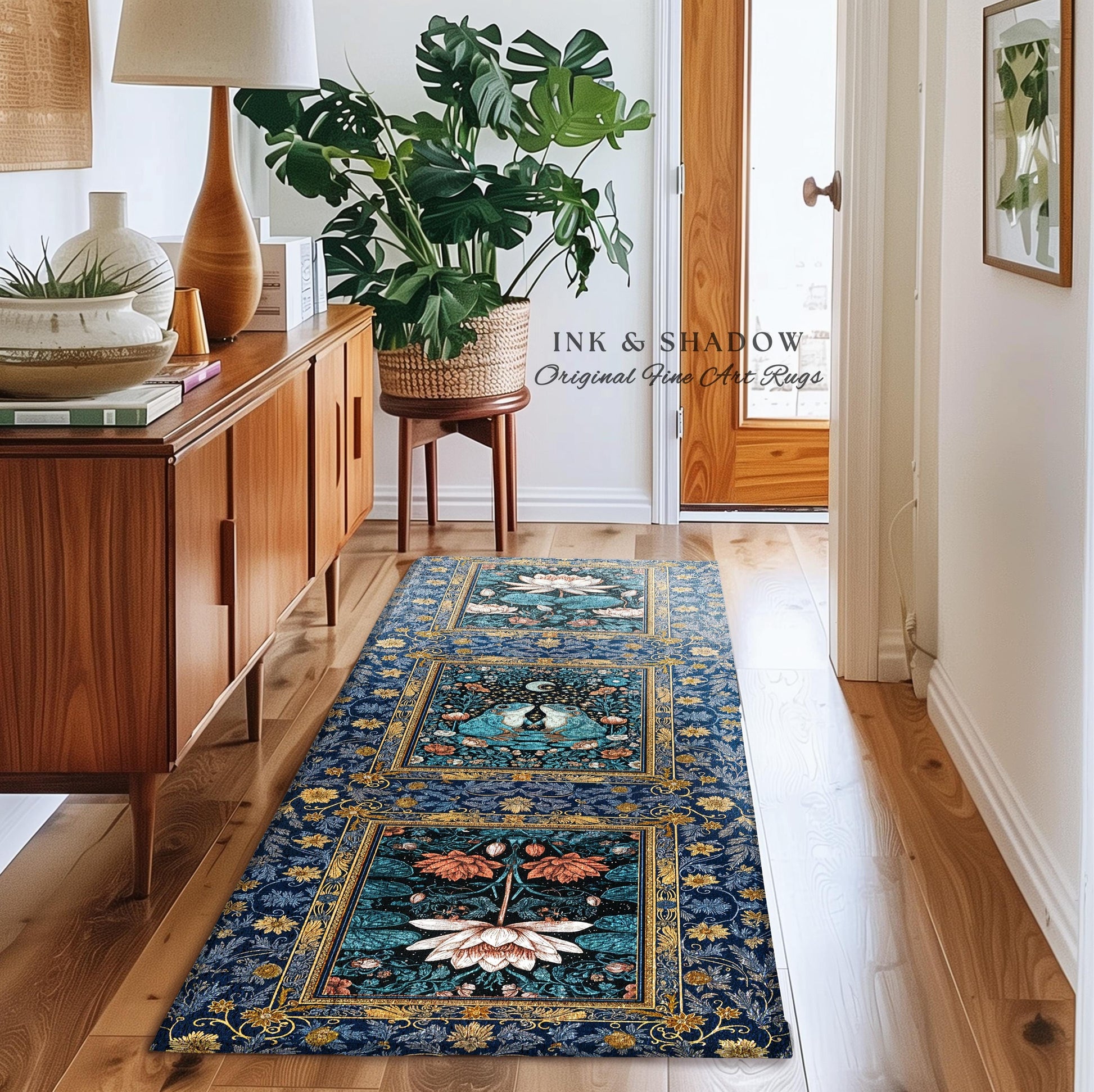 Witchy Whimsical Frog Lovers Rug | Enchanted Bedroom Mystical Cottagecore Style Fairycore Woodland Romance Goblincore Moody Botanical Style