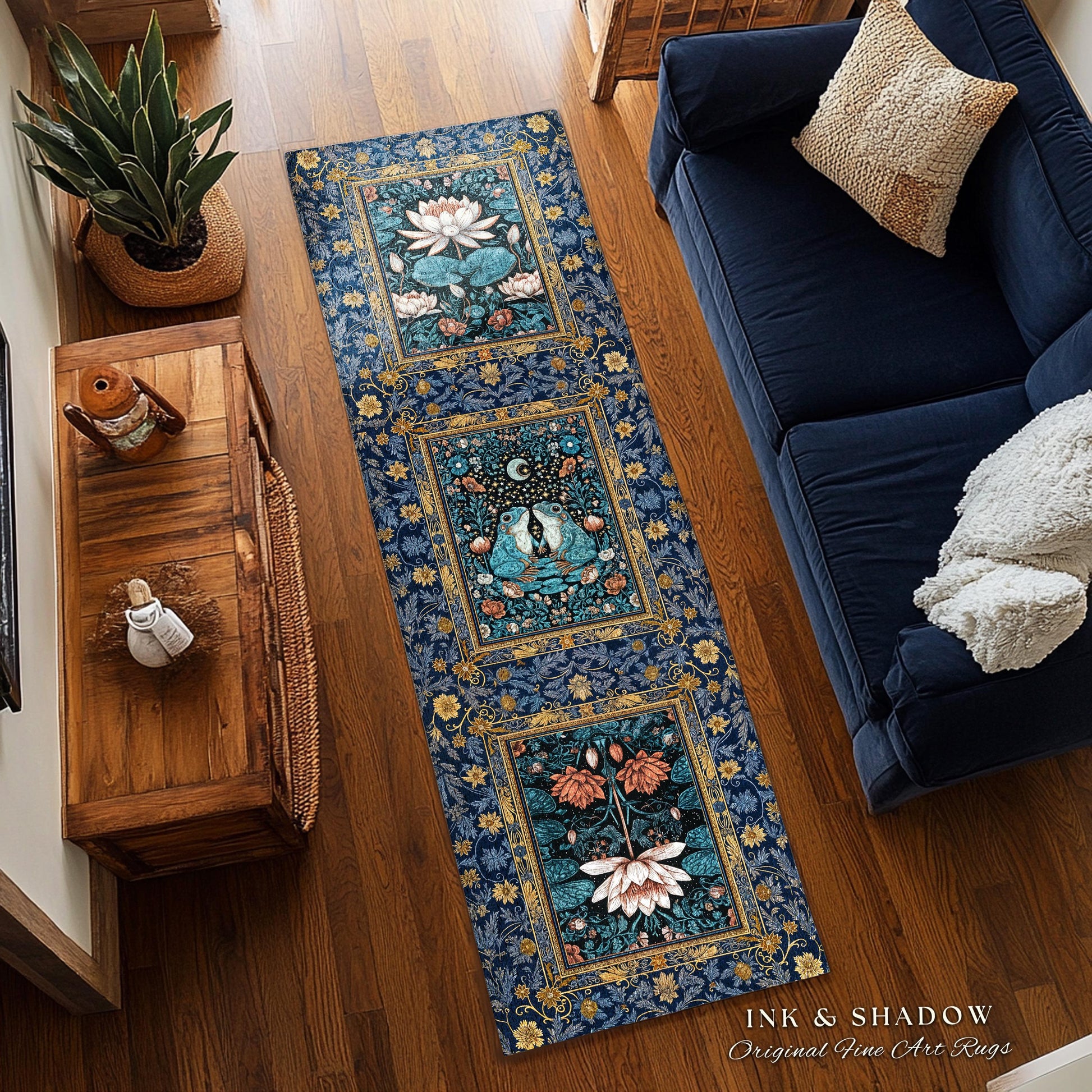 Witchy Whimsical Frog Lovers Rug | Enchanted Bedroom Mystical Cottagecore Style Fairycore Woodland Romance Goblincore Moody Botanical Style