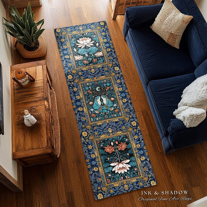 Witchy Whimsical Frog Lovers Rug | Enchanted Bedroom Mystical Cottagecore Style Fairycore Woodland Romance Goblincore Moody Botanical Style