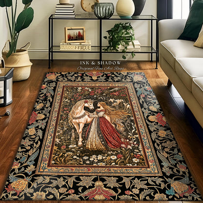 Enchanted Garden Princess Rug | Mystical Cottagecore Royalcore Home Decor Accent Antique Fairytale Bedroom Soft Romantic Folklore Style |