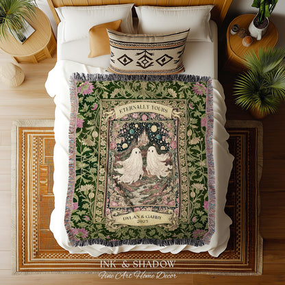 Whimsical Ghost Soulmates Custom Couple Tapestry Woven Wall Art Wedding Gift | Romantic Castlecore Eternally Yours Personalized Anniversary