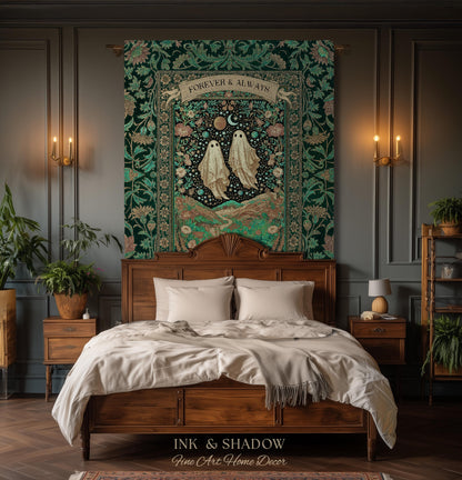 Celestial Ghost Lovers Woven Throw Personalized Couple Tapestry Forever & Always Starlit Courtship Teal Dreamscape Anniversary Heirloom Gift