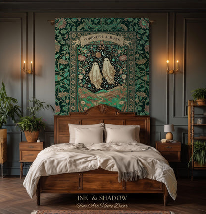 Celestial Ghost Lovers Woven Throw Personalized Couple Tapestry Forever & Always Starlit Courtship Teal Dreamscape Anniversary Heirloom Gift