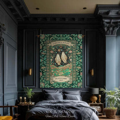 Celestial Ghost Lovers Woven Throw Personalized Couple Tapestry Forever & Always Starlit Courtship Teal Dreamscape Anniversary Heirloom Gift