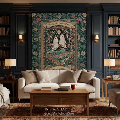 Personalized Ghost Wedding Tapestry | Gothic Halloween Tapestry Til Death Do Us Part Anniversary Gift Floral Woven Throw Witchy Whimsical