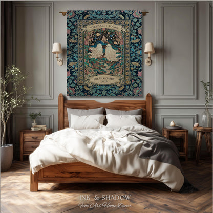 Haunted Castle Ghost Couple Custom | Woven Throw Blanket Eternally Yours Wedding Anniversary Gift Gothic Floral Tapestry Decor Personalized