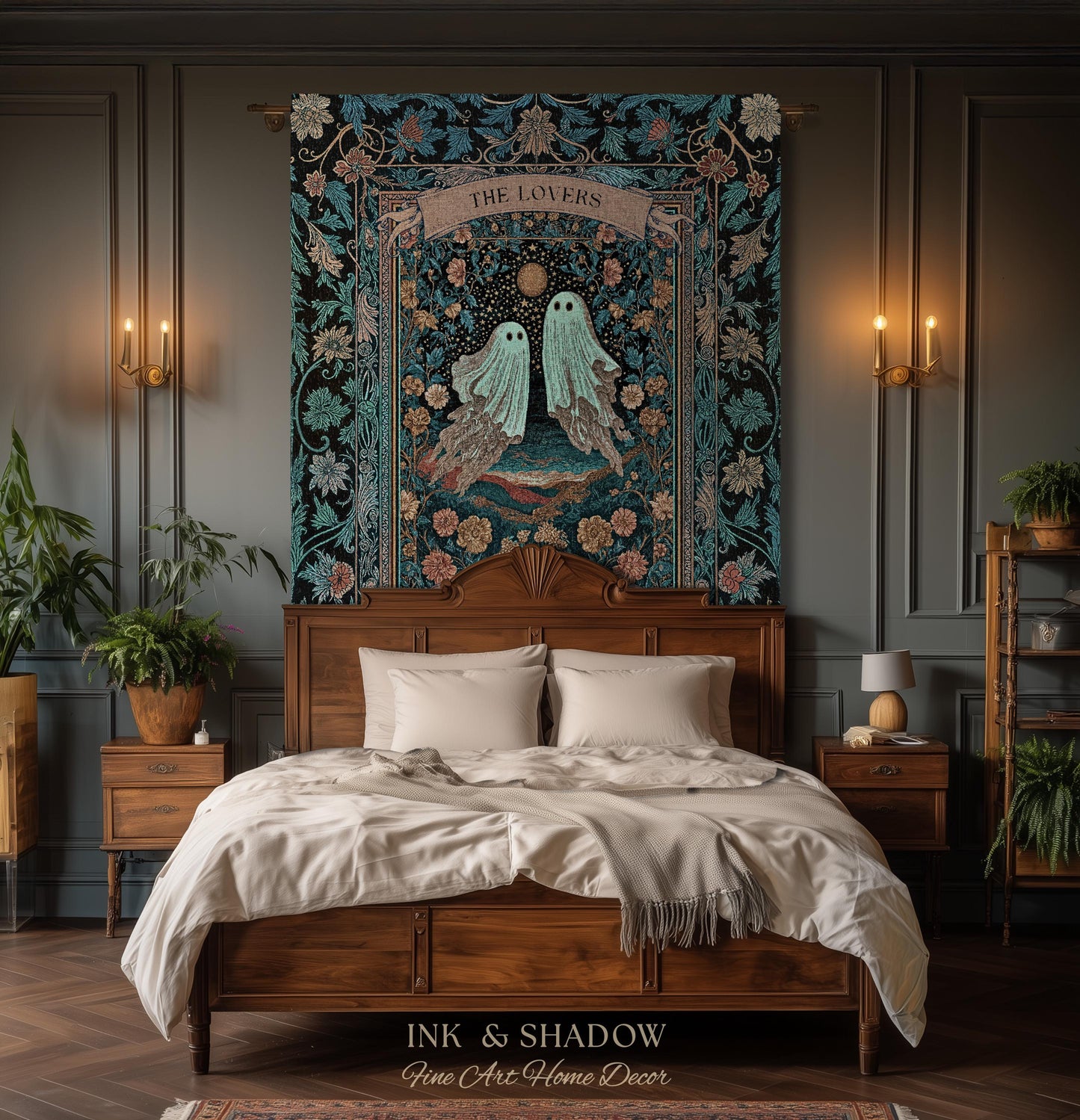 The Ghost Lovers Couple Tapestry | Woven Throw Blanket Gothic Dating Anniversary Gift Personalized Spooky Tapestry Decor Romantic Wall Art