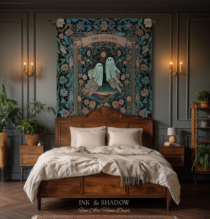 The Ghost Lovers Couple Tapestry | Woven Throw Blanket Gothic Dating Anniversary Gift Personalized Spooky Tapestry Decor Romantic Wall Art