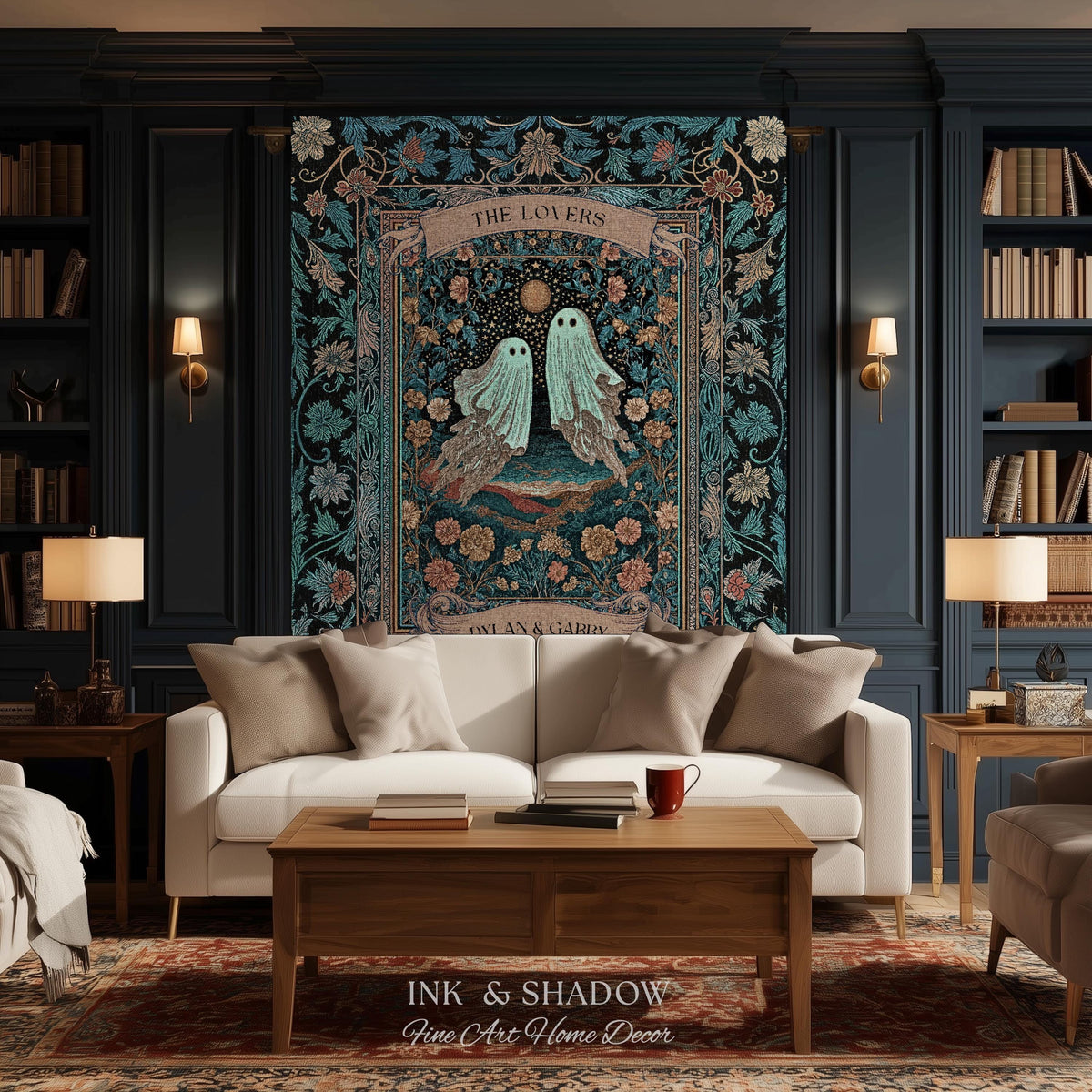 The Ghost Lovers Couple Tapestry | Woven Throw Blanket Gothic Dating Anniversary Gift Personalized Spooky Tapestry Decor Romantic Wall Art