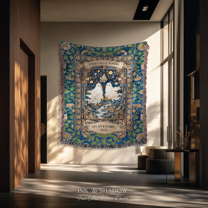 Eternally Yours Ghost Couple Woven Tapestry | Custom Names And Year Celestial Castle Gothic Floral Wedding Anniversary Gift Romantic Haunted