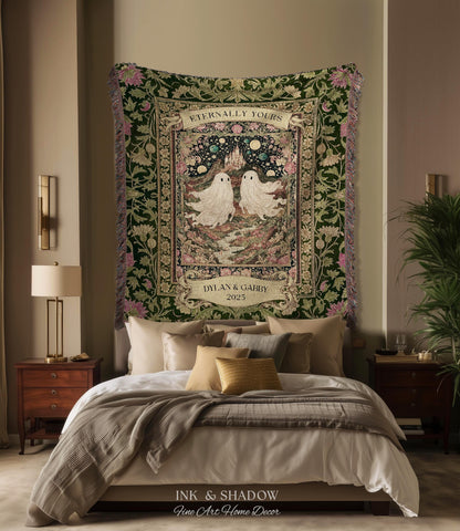 Whimsical Ghost Soulmates Custom Couple Tapestry Woven Wall Art Wedding Gift | Romantic Castlecore Eternally Yours Personalized Anniversary