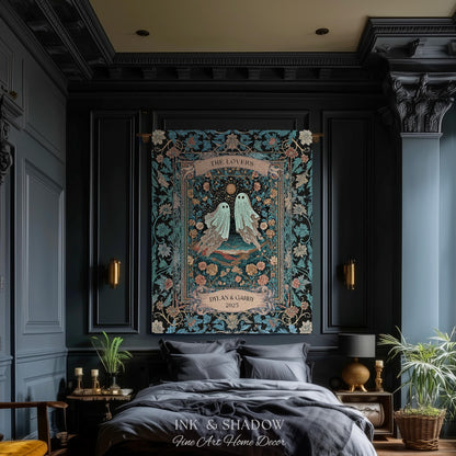 The Ghost Lovers Couple Tapestry | Woven Throw Blanket Gothic Dating Anniversary Gift Personalized Spooky Tapestry Decor Romantic Wall Art