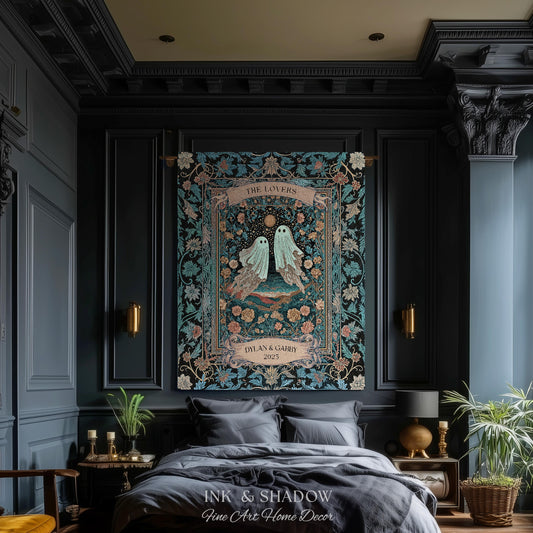 The Ghost Lovers Couple Tapestry | Woven Throw Blanket Gothic Dating Anniversary Gift Personalized Spooky Tapestry Decor Romantic Wall Art