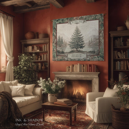 Evergreen Family Tree Rustic Wall Art Personalized Names Holiday Gift | Sentimental Custom Woven Tapestry Traditional Heirloom Home Decor