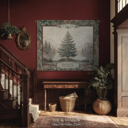 Evergreen Family Tree Rustic Wall Art Personalized Names Holiday Gift | Sentimental Custom Woven Tapestry Traditional Heirloom Home Decor