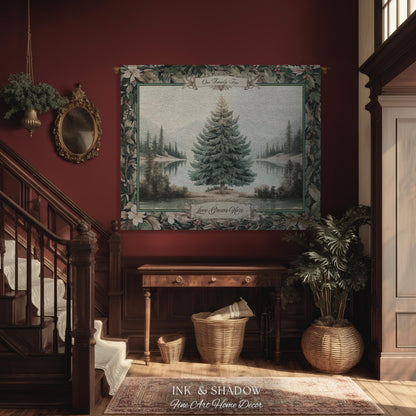Classic Winter Landscape Custom Family Name Tapestry | Nostalgic Christmas Cozy Woven Throw Blanket Personalized Holiday Heirloom Wall Art