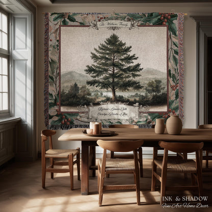 Nostalgic Family Heirloom Personalized Pine Tree Tapestry | Meaningful Keepsake Old World Jacquard Throw Blanket Custom Names Wall Hanging