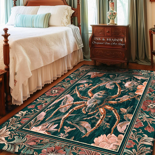 Antiqued Rose Spider Rug Enchanted Gothic Floral Forestcore Decor | Victorian Dark Academia Arachnid Art Vintage Cottagecore Baroque Accent