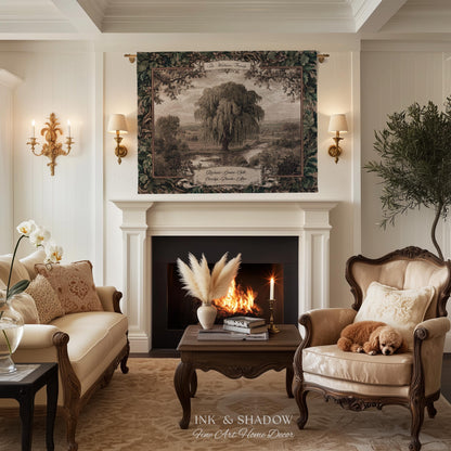 Old World Family Heirloom Custom Tapestry | Timeless Vintage Ancestry Jacquard Woven Throw Blanket Historic Home Willow Tree Symbolism