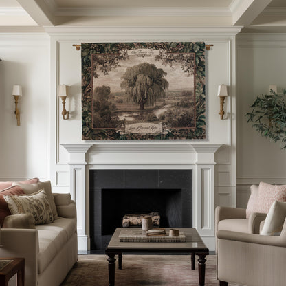 Old World Family Heirloom Custom Tapestry | Timeless Vintage Ancestry Jacquard Woven Throw Blanket Historic Home Willow Tree Symbolism