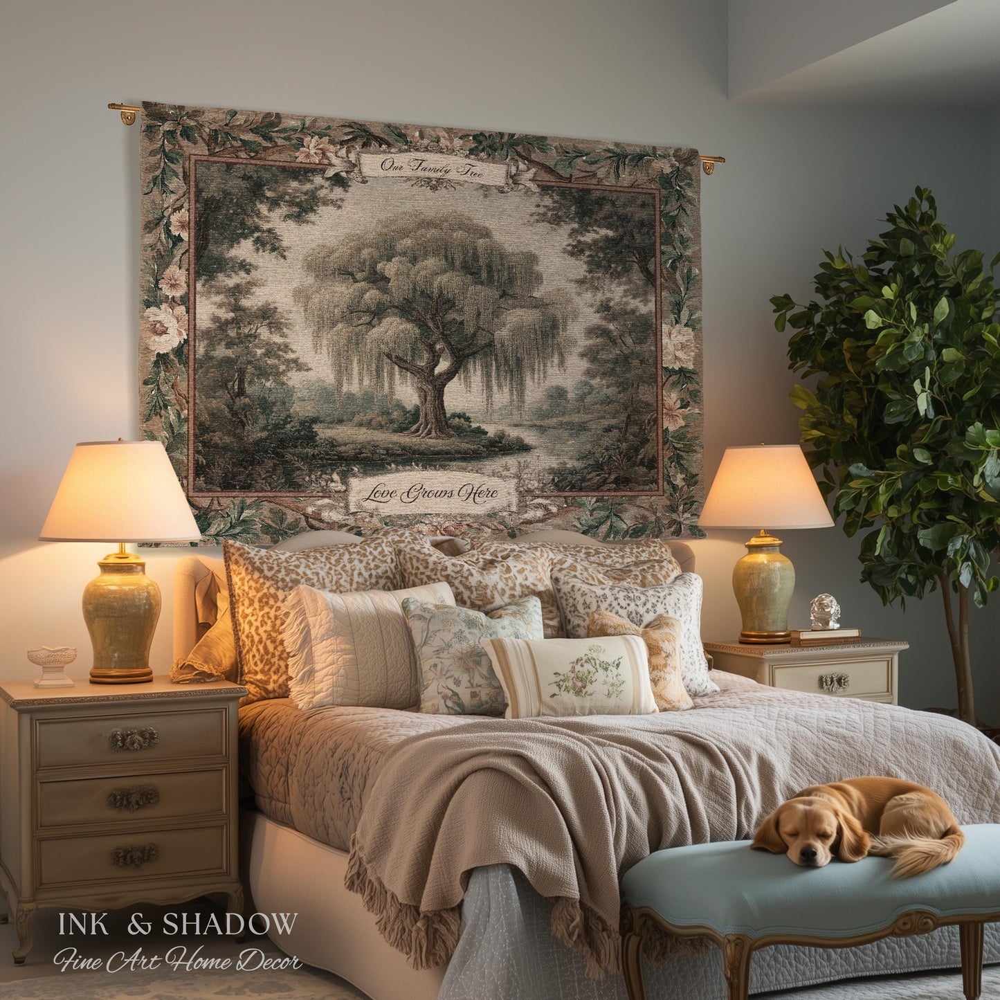 Willow Tree Family Name Tapestry Personalized Woven Wall Hanging | Custom Family Tree Gift Grandparent Keepsake Vintage Landscape Home Decor