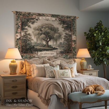 Willow Tree Family Name Tapestry Personalized Woven Wall Hanging | Custom Family Tree Gift Grandparent Keepsake Vintage Landscape Home Decor