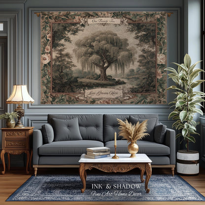 Willow Tree Family Name Tapestry Personalized Woven Wall Hanging | Custom Family Tree Gift Grandparent Keepsake Vintage Landscape Home Decor