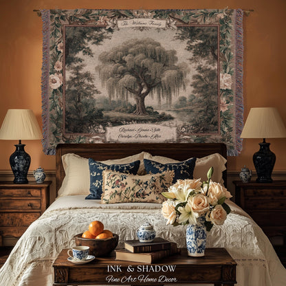 Willow Tree Family Name Tapestry Personalized Woven Wall Hanging | Custom Family Tree Gift Grandparent Keepsake Vintage Landscape Home Decor