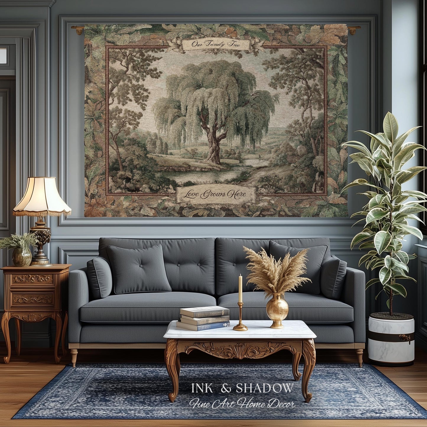 Rustic Woodland Landscape Custom Family Art | Sentimental Surname Personalized Keepsake Blanket Willow Tree Meaningful Housewarming Gift