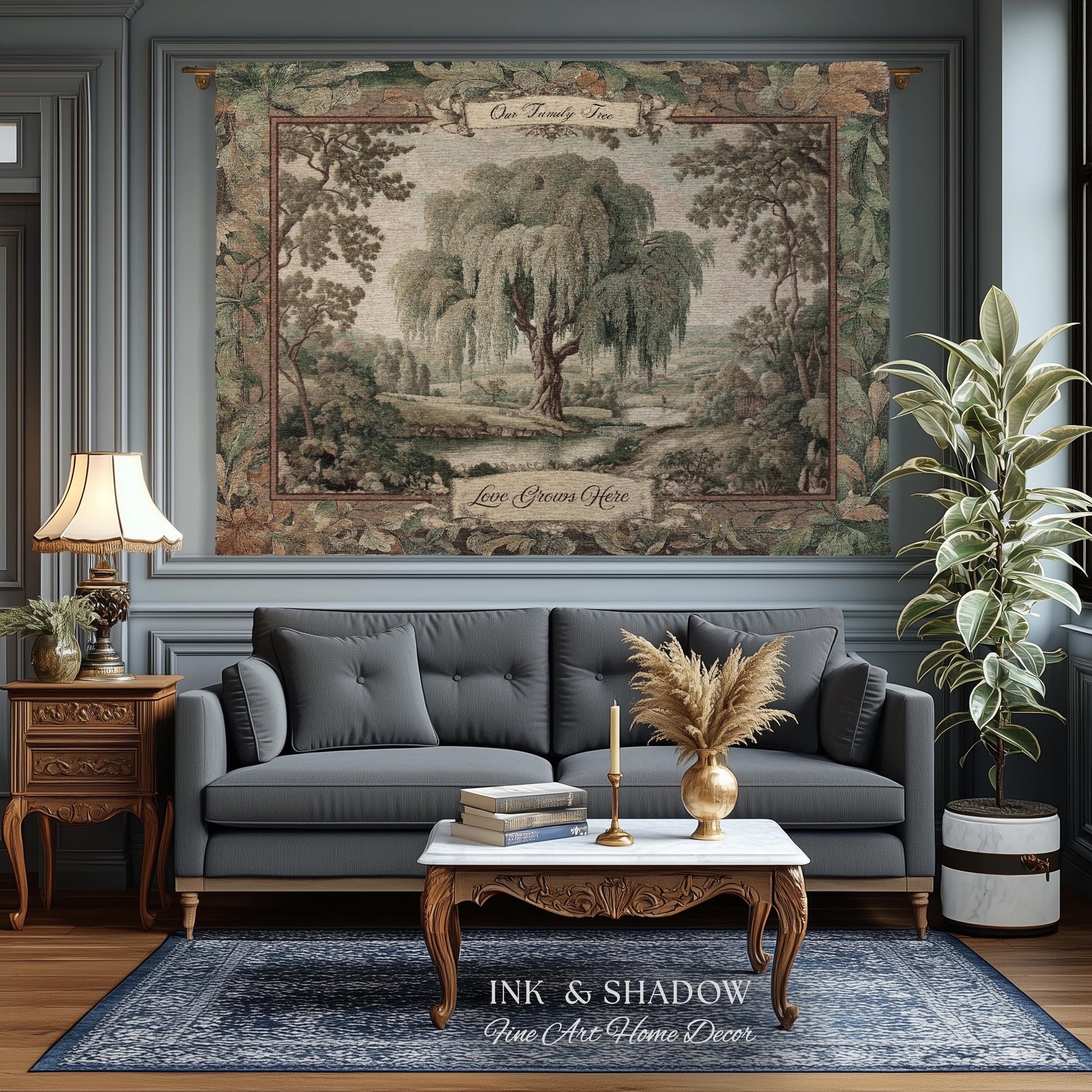 Rustic Woodland Landscape Custom Family Art | Sentimental Surname Personalized Keepsake Blanket Willow Tree Meaningful Housewarming Gift