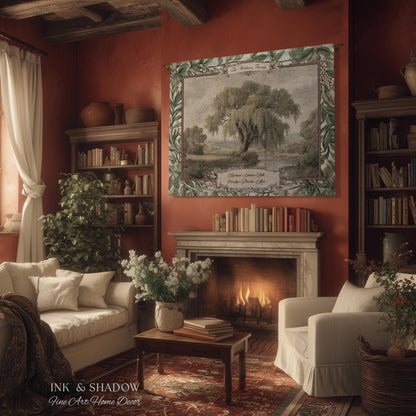Pastoral Personalized Family Tree Tapestry Traditional Home Decor | Custom Surname Willow Tree Throw Blanket Grandparent Gift Sentimental