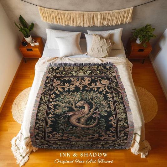 Ornate Victorian Gothic Dragon Blanket Enchanted Baroque Medieval Forestcore Tapestry Throw Mystical Vintage Fantasy Whimsical Woodland Home