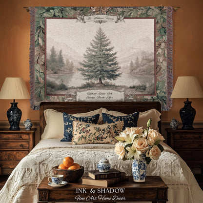 Evergreen Family Tree Rustic Wall Art Personalized Names Holiday Gift | Sentimental Custom Woven Tapestry Traditional Heirloom Home Decor