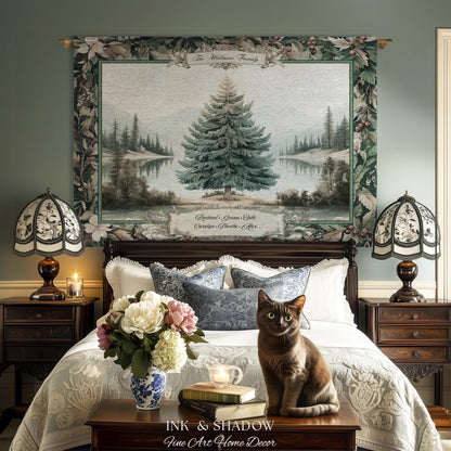 Classic Winter Landscape Custom Family Name Tapestry | Nostalgic Christmas Cozy Woven Throw Blanket Personalized Holiday Heirloom Wall Art