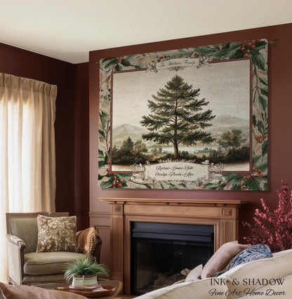Nostalgic Family Heirloom Personalized Pine Tree Tapestry | Meaningful Keepsake Old World Jacquard Throw Blanket Custom Names Wall Hanging