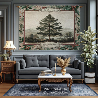 Nostalgic Family Heirloom Personalized Pine Tree Tapestry | Meaningful Keepsake Old World Jacquard Throw Blanket Custom Names Wall Hanging