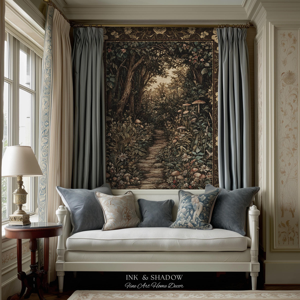 Mushroom Forest Magical Woodland Tapestry Blanket Ethereal Mystic Academia, Vintage Folklore Art Forest Fairycore Whimsigoth Medieval Throw