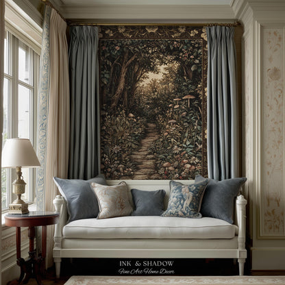 Mushroom Forest Magical Woodland Tapestry Blanket Ethereal Mystic Academia, Vintage Folklore Art Forest Fairycore Whimsigoth Medieval Throw